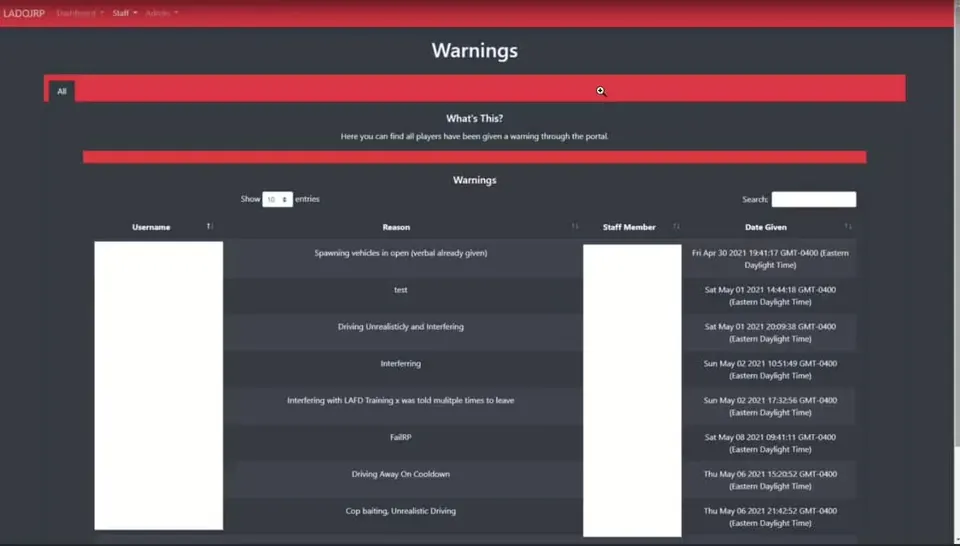 Staff Portal (Web Panel) - Warn, Kick, Ban, Command FiveM resource preview 7