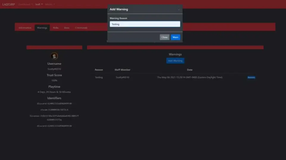 Staff Portal (Web Panel) - Warn, Kick, Ban, Command FiveM resource preview 5