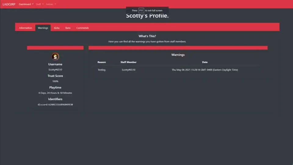Staff Portal (Web Panel) - Warn, Kick, Ban, Command FiveM resource preview 2