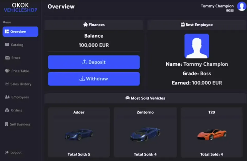 okok Vehicle Shop (QBCore / ESX) FiveM resource preview 3