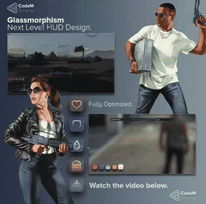 CodeM Glassmorphism HUD (ESX) FiveM resource preview