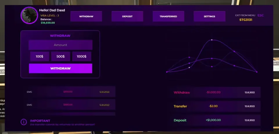Système bancaire avancé [Système de niveau][Standalone] Aperçu de la ressource FiveM 2