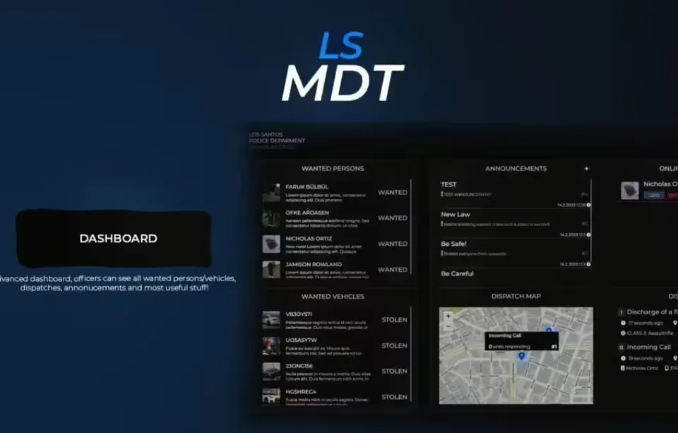 LS MDT (ESX/QB) FiveM pré-visualização de recursos