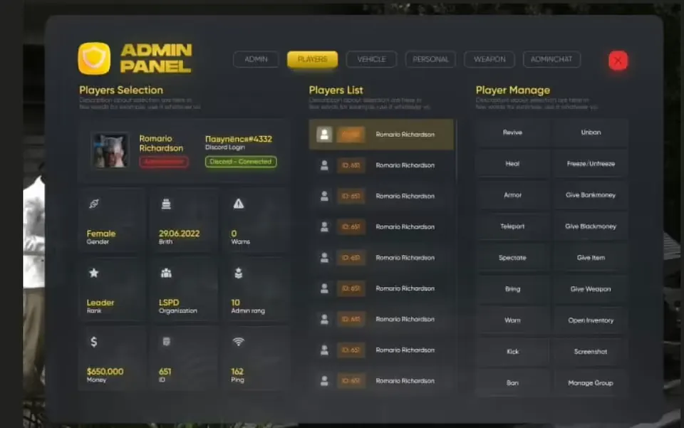 Izzy - Admin Menu FiveM resource preview 3