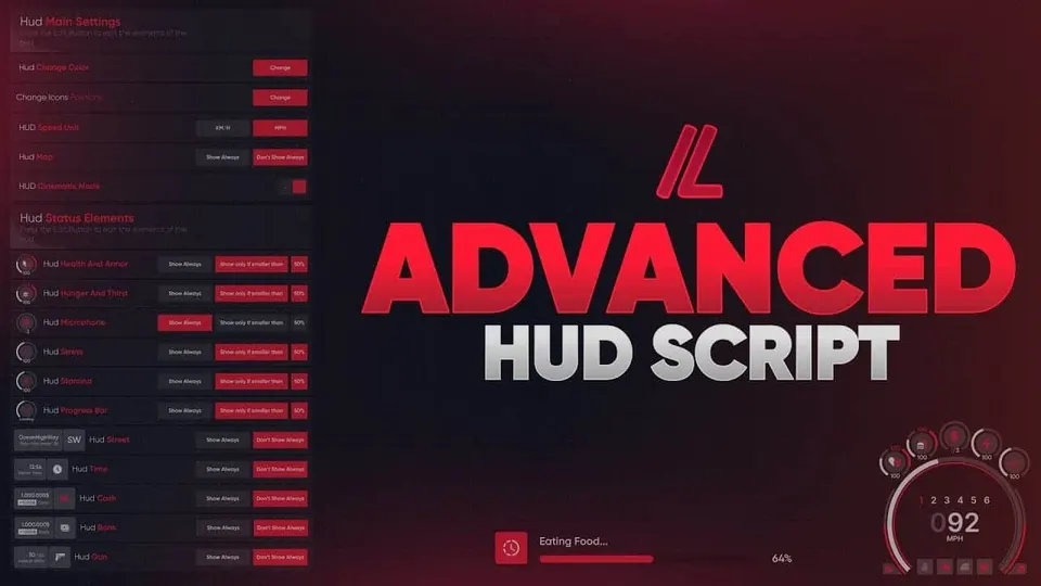 Prévia de recursos do Advanced HUD para ESX e QBCore FiveM