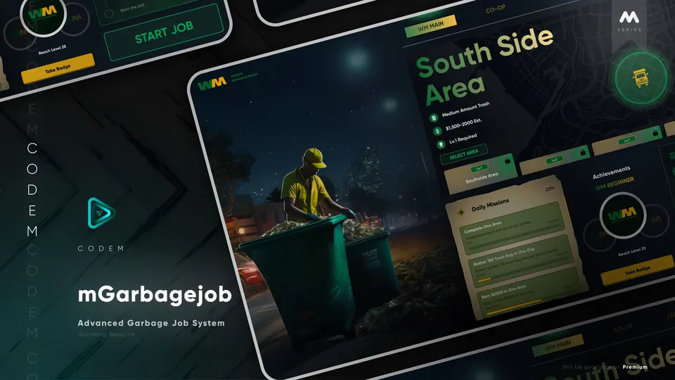 CodeM mGarbagejob — Fortgeschrittenes Co-Op Sanitär-Job FiveM Ressourcen-Vorschau