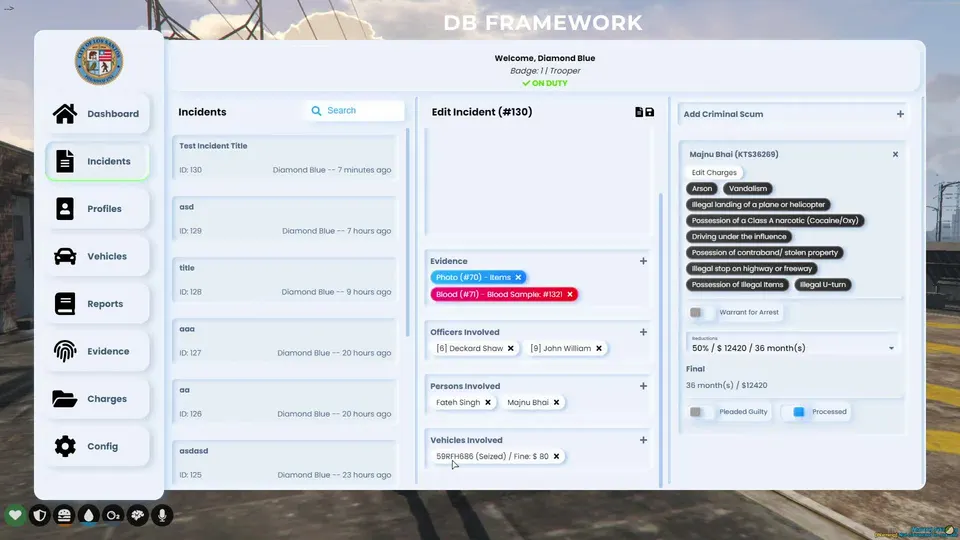 CopNet MDT gameplay preview with incident management UI