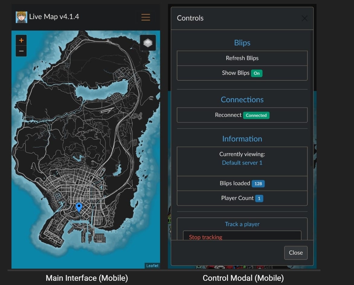 LiveMap mobile map and control panel