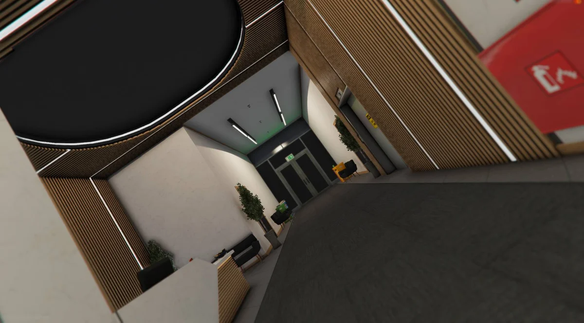 7Sky lobby with reception desk and seating