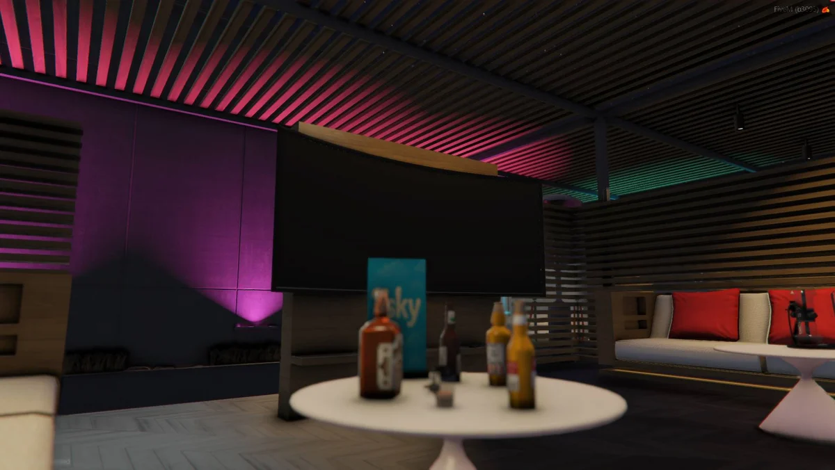 7Sky lounge with television and colored lighting