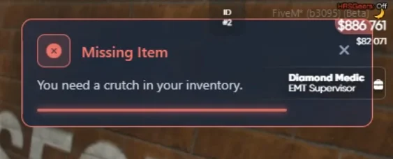 Notification that a crutch item is missing