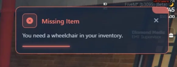 Notification that a wheelchair item is missing