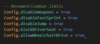 Configuration for movement, weapons and wheelchair driving